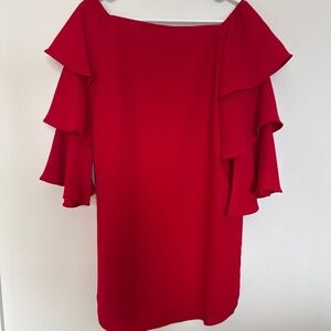Red off the shoulder cocktail dress